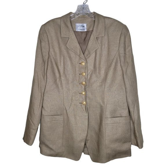 William Pearson New with Tags Vintage 2 Piece Taupe Linen Suit Blazer Skirt 14 - Picture 1 of 11